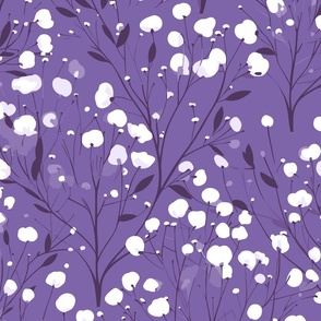 Abstract white flowers on darker purple / Amethyst / Violet , winter flowers - medium scale