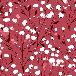 Abstract white flowers on darker red / Sultans Palace, winter flowers - medium scale