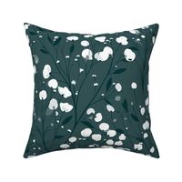 Abstract white flowers on dark green, winter flowers - medium scale