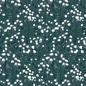 Abstract white flowers on dark green, winter flowers - small scale