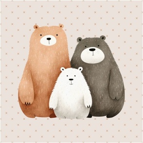 18x18 Panel Teddy Bear Family Nursery for Lovey or Pillow