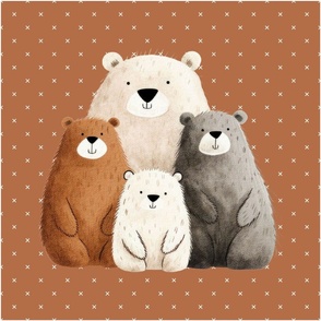 18x18 Panel Teddy Bear Family Nursery for Lovey or Pillow