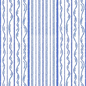 12" Blue and White Stripes - Organic Straight & Wavy Lines - Grandmillennial
