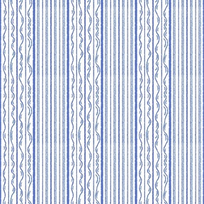 6" Blue and White Stripes - Organic Straight & Wavy Lines - Grandmillennial