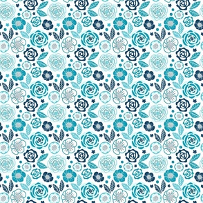 (S) Bold Graphic Modern Roses June Birth Month Flowers Turquoise Blue