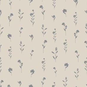   Minimalist Wildflower Garden, Earthy Floral Print, Muted Beige_8'x8'