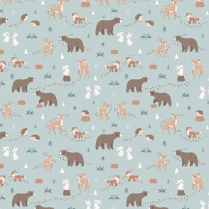 Woodland animals-green background-Small scale