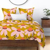 Contemporary Flowers Light Pink On Ochre - XL