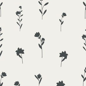 Minimalist Wildflower Garden, Earthy Floral Print, Snow White_16'x16'