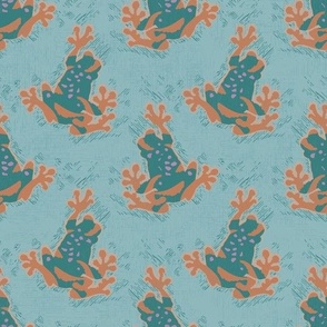 Chic Vintage Frog Dance Pattern Retro Azure Blue Orange