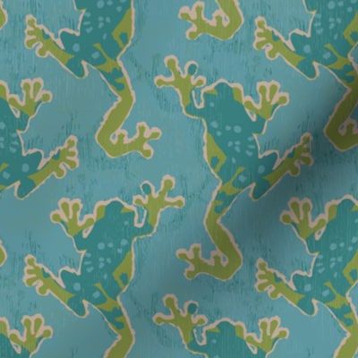 Retro Leap Frogs Pattern Serene Pond Frogs Calming Blue and Green Vintage Frog Pattern
