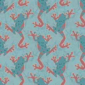 Retro Leap Frogs Pattern Vintage-Inspired Teal and Coral Amphibian Print