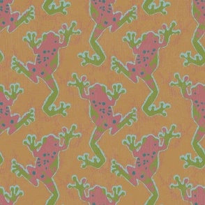 Retro Leap Frogs Pattern Zesty Orange, Pink, and Lime Green Retro Amphibian Pattern