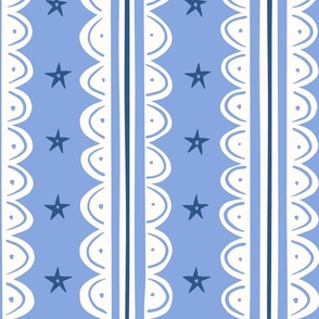 doodle stripes/bright blue cream/large