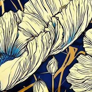 Xl beige poppies blue background