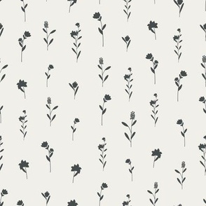 Minimalist Wildflower Garden, Earthy Floral Print, Snow White_8'x8'