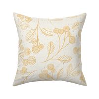 Large (8") || Flowing Tossed Line Art with Delicate Florals || Yellow Mustard on Ivory Cream
