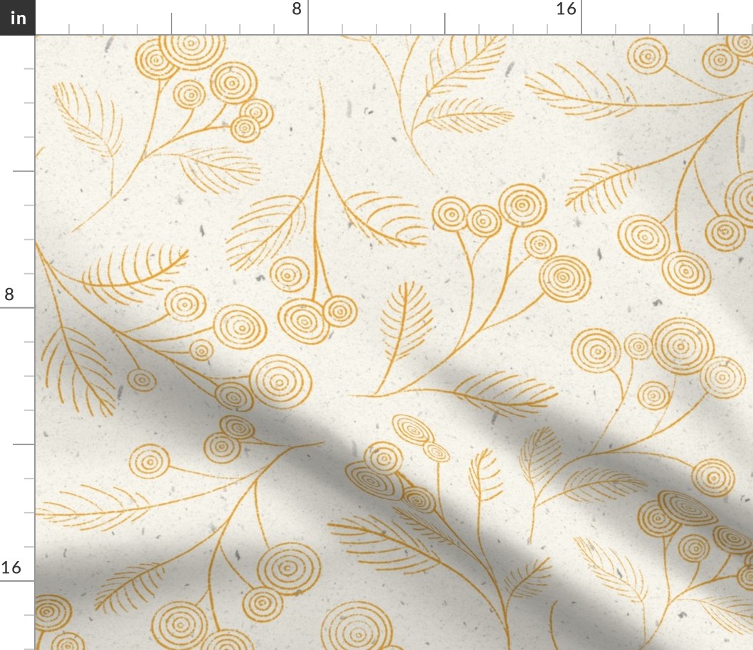 Large (8") || Flowing Tossed Line Art with Delicate Florals || Yellow Mustard on Ivory Cream