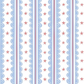doodle stripes/blue red on white