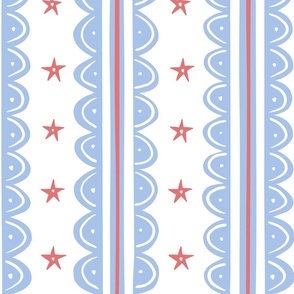 doodle stripes/blue red on white/large