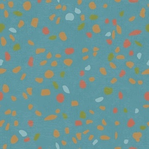 Whimsical Dots Splash Playful Teal Background with Vibrant Orange and Blue Dots