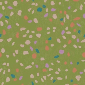 Whimsical Dots Splash Pastel Dot Medley on Olive Green