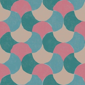 Retro Scalloped Harmony Scales Retro Scallop Waves Mid-Century Modern Pink and Teal Geometric Pattern 