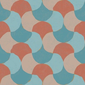 Retro Scalloped Harmony Scales Warm and Cool Retro Textured Semicircle Pattern Blue Orange Peach