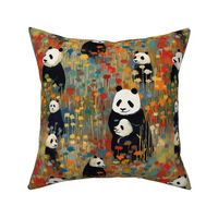 georges seurat inspired panda bears in a rainbow bamboo field