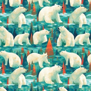 georges seurat inspired polar bears on a green and red landscape