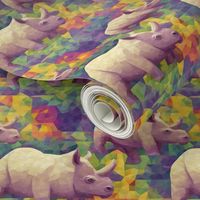 georges seurat inspired rhino on a rainbow geometric field