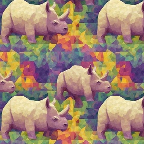 georges seurat inspired rhino on a rainbow geometric field