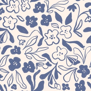 Wobbly Florals - Blue - Large Scale