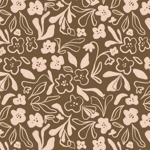 Wobbly Florals - Khaki - Small Scale