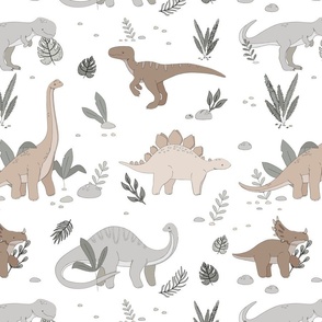 Neutral cute dinosaurs on white-Large scale