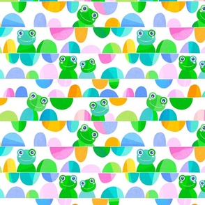(S) Fun abstract geo frogs with pebbles in tonal green and blue pastels to celebrate happy days! #boldpastels #kidsparty #kidsdecor #kidsfashion