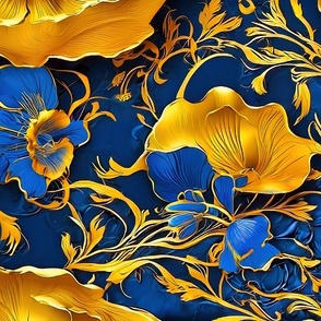 XL dark gold flowers blue background