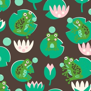 bubblegum blowing frogs on water lilies l brown l medium l mint bubbles