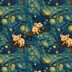 white mice in a starry night inspired by van gogh