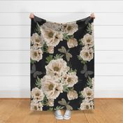 Peonies and Butterflies Black Base Soft Florals Wallpaper