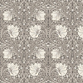 Pimpernel - SMALL 10"  - historic reconstructed damask wallpaper by William Morris - beige and cream antiqued restored reconstruction  art nouveau art deco