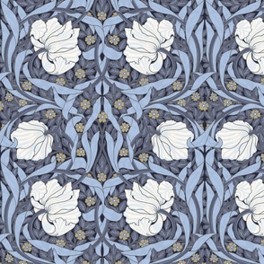 Pimpernel - MEDIUM 14"  - historic reconstructed damask wallpaper by William Morris -   dove blue cream and sage antiqued restored reconstruction  art nouveau art deco 