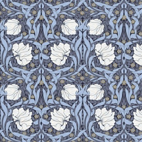 Pimpernel - SMALL 10"  - historic reconstructed damask wallpaper by William Morris -   dove blue cream and sage antiqued restored reconstruction  art nouveau art deco 