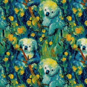 van gogh inspired koala bears in yellow floral 