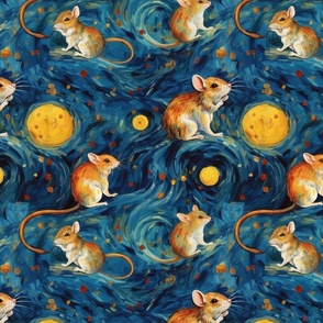 field mice in a starry night inspired by van gogh