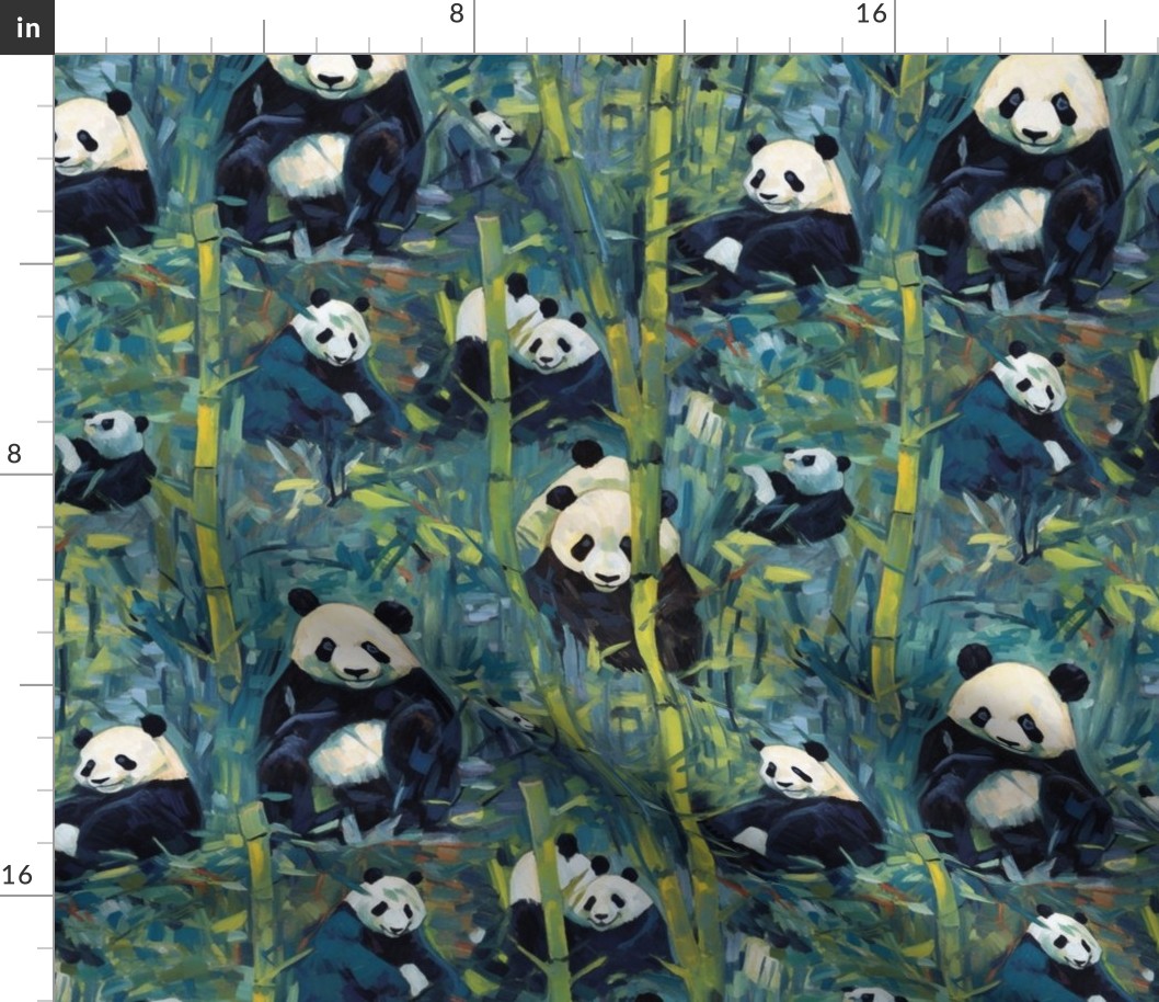 panda bears in the green bamboo jungle inspired by vincent van gogh