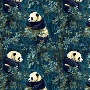 panda bears in a green bamboo forest inspired by van gogh