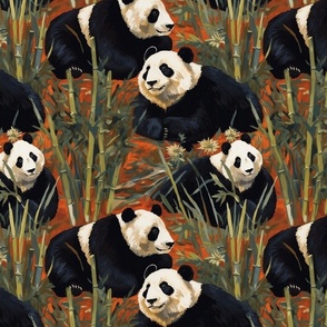 van gogh inspired panda bears and bamboo