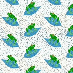 Floating Frogs on Blue Leaves