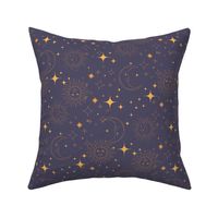 Celestial Stars Navy and Yellow Cosmic Sun Moon Stars Wallpaper 12in